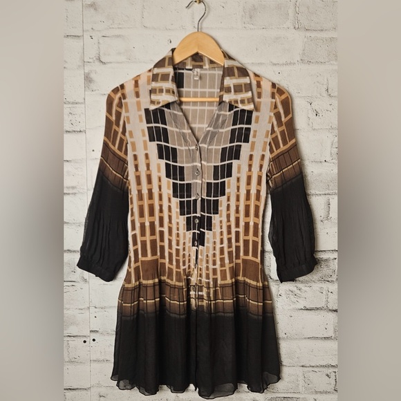 Lindi Tops - Lindi Sheer Button Front Tunic Blouse Size M